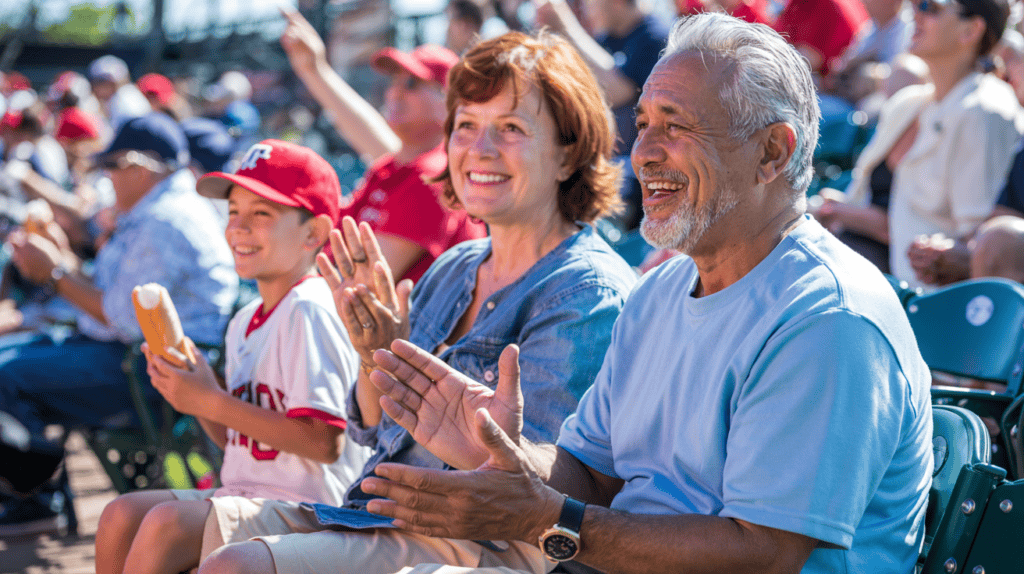 Family enjoying baseball game